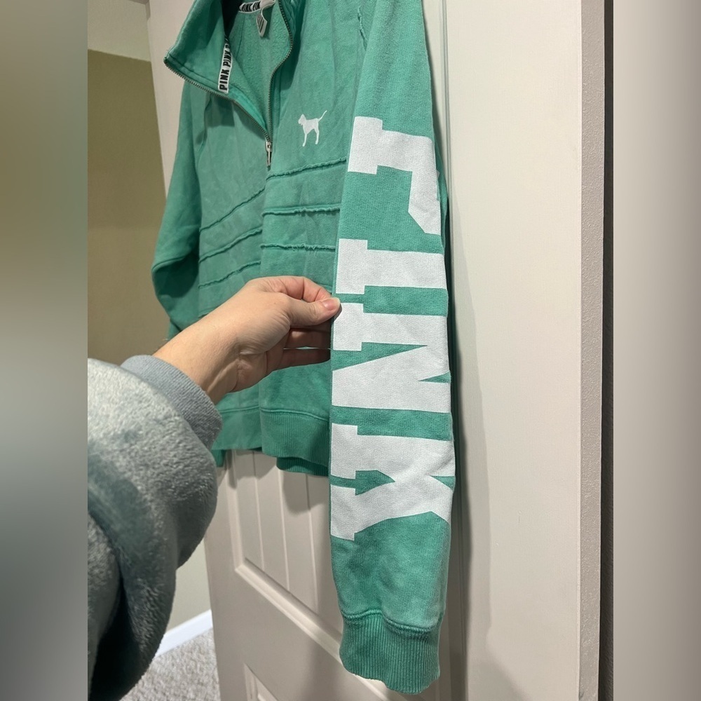 VS Victoria Secret‎ PINK mint green pullover sweater zip up L large sweatshirt - Picture 4 of 7